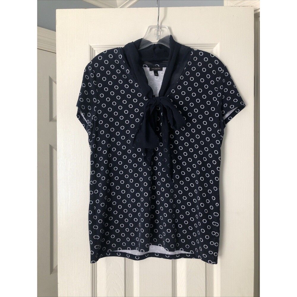 Vintage Talbots Women’s Sz medium T-shirt‎ Navy Bow Nautical Coastal 90s Preppy